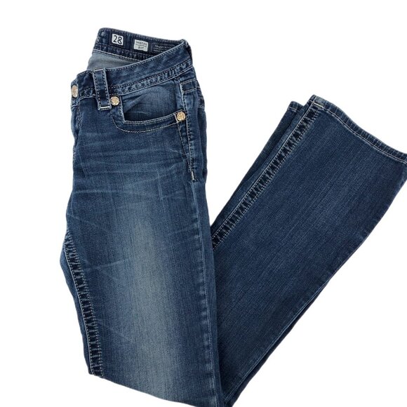 Miss Me Blue Bootcut Jeans with Bedazzled Pockets | Size 28 - Picture 1 of 7